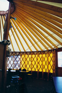 exposed wood beams in purgatory kids ski school yurt